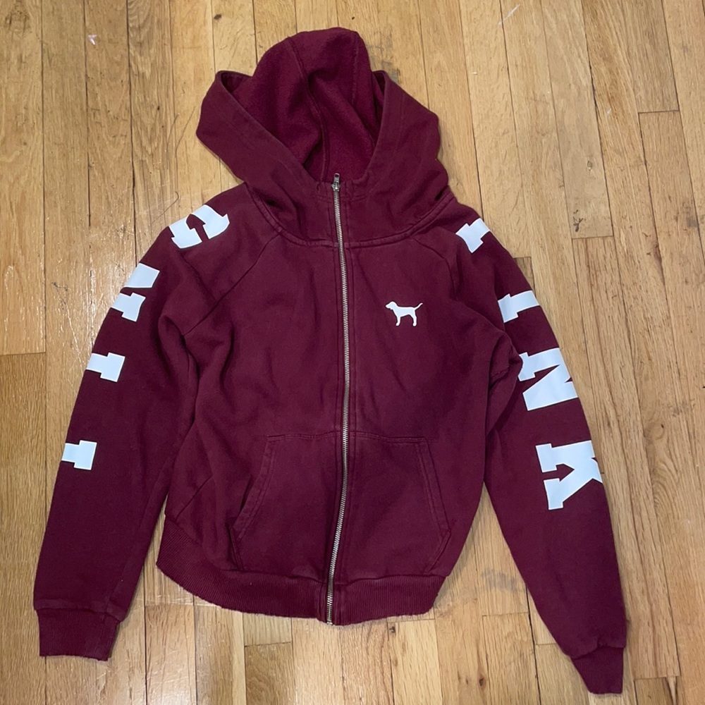 PINK Victoria'a Secret maroon red zip up hoodie
